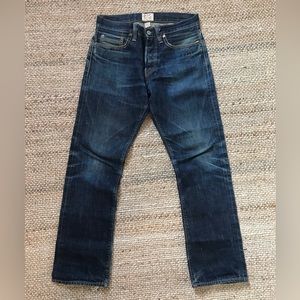 RRL dark wash distressed jeans